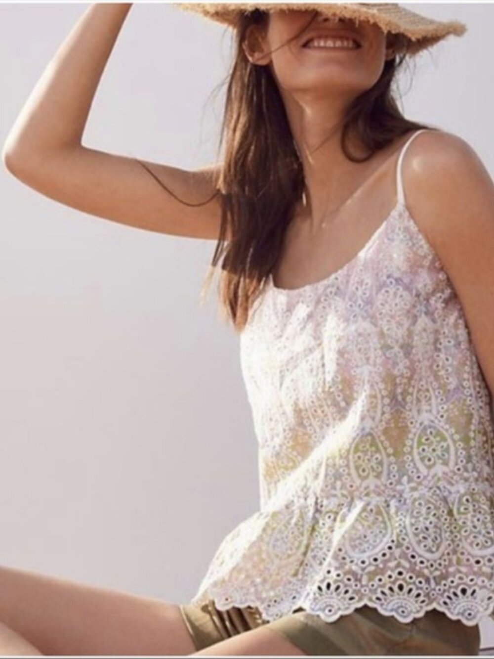 Anthropologie Feather Bone "Gemma" Pink White Eyelet Camisole